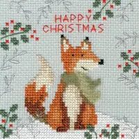 Bothy Threads Borduurpakket kerstkaart Xmas Fox -
