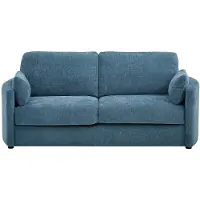 Vente-unique Driezitsslaapbank express - Slaapoppervlak 140 cm - Matras 12 cm traagschuim in blauw getextureerde stof BAGOMI