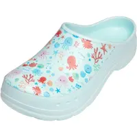 Ladeheid Tuinklompen voor dames ultralicht EVA tuinschoenen LA-CA-ComoHappyWoman - aqua/blauw zeemotief, maat 41