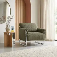 Sweeek Vintage fauteuil van corduroy met chromen frame Kaki