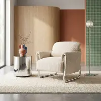Sweeek Vintage fauteuil van corduroy met chromen frame Gebroken wit