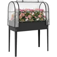 Outsunny Verhoogde Plantenbak-Kunststof, Metaal-100L x 49B x 136H cm-Zwart