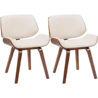 CLP Beverley Eetkamerstoelen - Set van 2 - Retro Kuipstoel met Gebogen Hout Walnoot Look - Luxe Gevoerde Stoelen - Stof/walnoot/creme