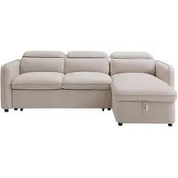 Vente-unique Omkeerbare hoekslaapbank in beige stof MANUKO