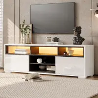 MODFU Tv-Meubel - Hoogglans - Met Ledverlichting En Opbergruimte - Modern - Voor Kleine Woonkamers - Spaanplaat - Wit - 150 X 35 X 50 Cm