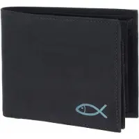 OXMOX portemonnee New Cryptan RFID Protect Querscheinbörse Freedom Fish Print Cyan Black zwart