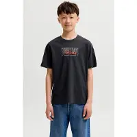 Jack & Jones JUNIOR T-shirt met backprint - antraciet Grijs Jongens Katoen Ronde hals - maat 128