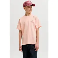 Jack & Jones JUNIOR T-shirt met backprint en tekst - oranje Jongens Katoen Ronde hals - maat 176