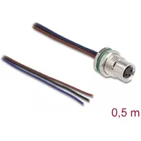 DeLOCK M8 panel-mount cable A-coded 3 pin female for panel with open cable ends front mounting 0.5 m