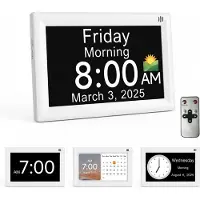 Fokelyi – Digitale Dementieklok – 7 inch – Groot lettertype – Medicatieherinnering & alarm – Kalenderklok voor ouderen – Kalenderklok met datum en dag Automatisch dimmen – Slaapkamer / Verpleeghuis