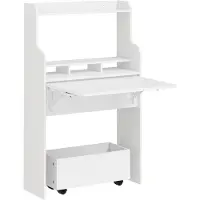 SoBuy Wandklaptafel FWT105-II-W - Multifunctionele Ruimtebesparende Klaptafel met Wielen - Inklapbaar Bureau met Lade en Planken - Wit
