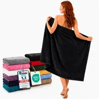 Komfortec Set van 2 Handdoeken 80x200 cm - 100% Katoen - XXL Saunahanddoeken - Badlaken - Strandlaken - Badhanddoek- Douchelaken - Zacht - Hoge Absorptie - Sneldrogend - Zwart