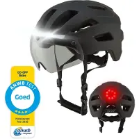GOOFF RIDER Fietshelm met Vizier en Verlichting - Ebike Helm voor Volwassenen - Geschikt voor Elektrische Fiets en Racefiets - LED Licht - Dames en Heren - Zwart - M