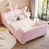 Flieks kinderbed, slaapbank, 90x200 cm, met afneembaar kussen. Kinderbed met zachte bekleding, eenpersoonsbed met valbeveiliging. Vloerbed, dagbed, fluweel, roze