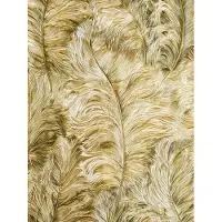 Profhome Exclusief behang 822206 vinylbehang gestempeld met veren glimmend goud licht-ivoorkleurig varengroen 5,33 m2