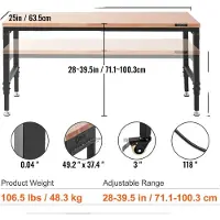 OEM Mobiele werkbank, in hoogte verstelbaar, robuuste constructie, afmetingen 72 x 25 inch, draagvermogen 3000 lbs