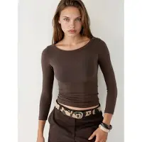 Busem Ronde Hals Geribbelde Lange Mouwen Blouse