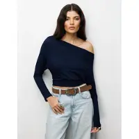 MixRay Asymmetrische Kraag Slim Fit Crop Blouse met Uitsnijding