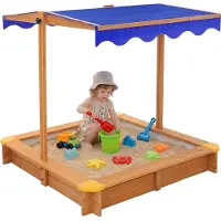 ML-Design Zandbak met dak 118x118 cm, gemaakt van massief hout, zandbak voor kinderen met deksel, bodemvlies & randbescherming, UV 50 zonbescherming