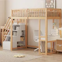 Sweiko hoogslaper 90x200 met multifunctionele tafel, veilige opstapladder en bedframe van massief grenenhout, geschikt voor kinderen en tieners, kleur wit