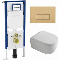 Geberit QeramiQ Dely Swirl Toiletset - 36.3x51.7cm - UP720 Duofix Sigma inbouwreservoir - 35mm zitting - bedieningsplaat beige - rechthoekige knoppen - wit mat SW1237202/SW1102366/SW1000767/SW1026257