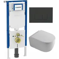 Geberit QeramiQ Dely Swirl Toiletset - 36.3x51.7cm - UP720 Duofix Sigma inbouwreservoir - 35mm zitting - bedieningsplaat antraciet mat - rechthoekige knoppen - wit mat