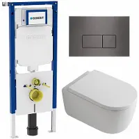 Geberit QeramiQ Dely Swirl Toiletset - 36.3x51.7cm - diepspoel - rimless - UP720 Duofix Sigma inbouwreservoir - 35mm zitting - gunmetal bedieningsplaat - rechtehoekige knoppen - wit mat