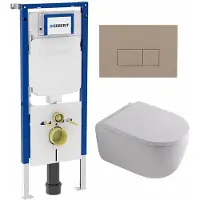 Geberit QeramiQ Dely Swirl Toiletset - 36.3x51.7cm - UP720 Duofix Sigma inbouwreservoir - 35mm zitting - bedieningsplaat taupe - rechthoekige knoppen - wit mat SW1237202/SW1102379/SW1000767/SW1026257