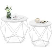 Vasagle Ronde salontafel met afneembaar blad, set van 2, Sneeuwwitje + wolkenwit