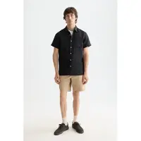 Scotch & Soda Heren Hemden Linen Shirt - Zwart - Maat M
