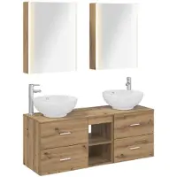 vidaXL Badkamermeubel Set 5 st Artisanaal eiken Bewerkt hout en glas