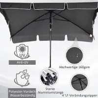 HAUSS SPOLE Parasol – Kantelbaar 198 x 130 x 245 cm – Aluminium En Staal – Grijs – Voor Tuin Balkon En Strand