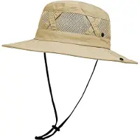 VHV -Hoogwaardige unisex zonnehoed — Bucket hat met UPF 50+ UV-bescherming — Met brede rand en ademend — Verstelbare safarihoed voor wandelen, kamperen en buitenavonturen — Khaki