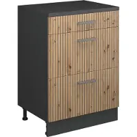 Vicco Keukenkast voor schuine wand R-Line, Artisanaal eiken, 60 cm zonder schuine kant met 3 lades