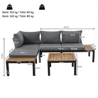 Happiq Tuinset loungeset – Voor tuin & terras – 2 dubbele zitplaatsen, 2 bijzettafels & 1 tafel, massief acaciatafelblad – Kleur 1