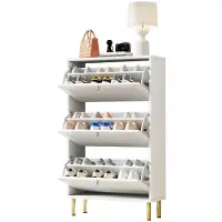 Merax Smalle Schoenenkast 73 cm - Schoenenkast met 3 Kleppen en 6 Vakken - Schoenenopberger Hal Ruimtebesparend met Metalen Poten - Wit