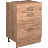 Vicco Keukenkast voor schuine wand R-Line, Goudkleurig Eiken, 60 cm zonder schuine kant met 3 lades
