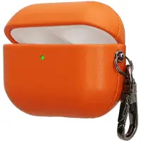 Kwmobile Kunstleren hoes voor Apple Airpods Pro 2 / Pro 1 – Slim cover met karabijnhaak – Opbergtasje voor oordopjes – Etui in oranje