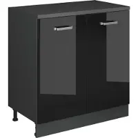 Vicco Keukenkast voor schuine wand R-Line, Zwart hoogglans, 80 cm zonder schuine kant met 2 deuren