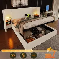 HAUSS SPOLE Gestoffeerd Bed 180x200 cm - Tweepersoonsbed Met USB C, Leeslamp en Opbergruimte - Zonder Matras - Beige