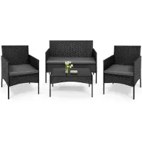 Woltu - Tuinset - Tuinstoelen - Loungeset - 4-delige rotan set - Robuust metaal frame - Met kussens - Weerbestendig - Zwart