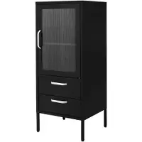 ML-Design vitrinekast 42 x 102 x 40 cm zwart kast met 2 opberg of plankcompartimenten 1 deur en 2 lades metalen meubel van staal industrieel ontwerp boekenkast archiefmeubel en kantoorkast