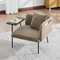 HAUSS SPOLE Fauteuil - Relaxstoel Met Bijzettafel En Zijvakken - Voor Woonkamer En Werkkamer - Chenille Khaki