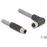 DeLOCK - Sensor kabel - M12 (5-polig) (mannelijk) recht, naar M12 (5-polig) (vrouwelijk) haaks - 63 V - 16 A - 1 m - siliconenvrij, L-gecodeerd - Grijs