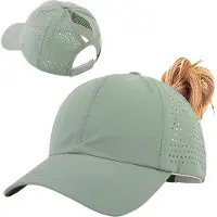 VHV -Dames sporthoed — Baseballcap geschikt voor paardenstaarten — UPF 50+ UV-bescherming — Ademende hardloopmuts — Verstelbaar (56–60 cm) — Sneldrogend — Groen
