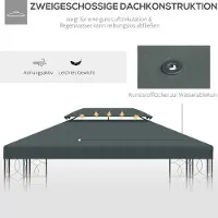 STILVORA Paviljoendak – Dubbel Dak Voor 3 x 3 m Paviljoen – Polyester 180 g/m² – Grijs – Waterafstotend Voor Tuin En Terras – Met Klittenband En Ogen