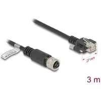 DeLOCK M12 Cable D-coded 4 pin female to RJ45 plug with screws Cat.5e FTP 3 m black