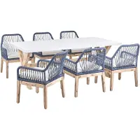 Beliani OLBIA - Tuinset met 6 stoelen - Wit/Donkerblauw - Acaciahout