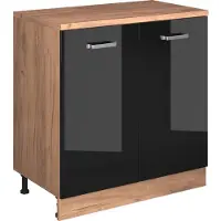 Vicco Keukenkast voor schuine wand R-Line, Zwart hoogglans, 80 cm zonder schuine kant met 2 deuren