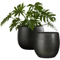 Mica Decorations Plantenpot - 2x - keramiek - antraciet glans / ribbels - D28 x H29 cm - bloempot Porto